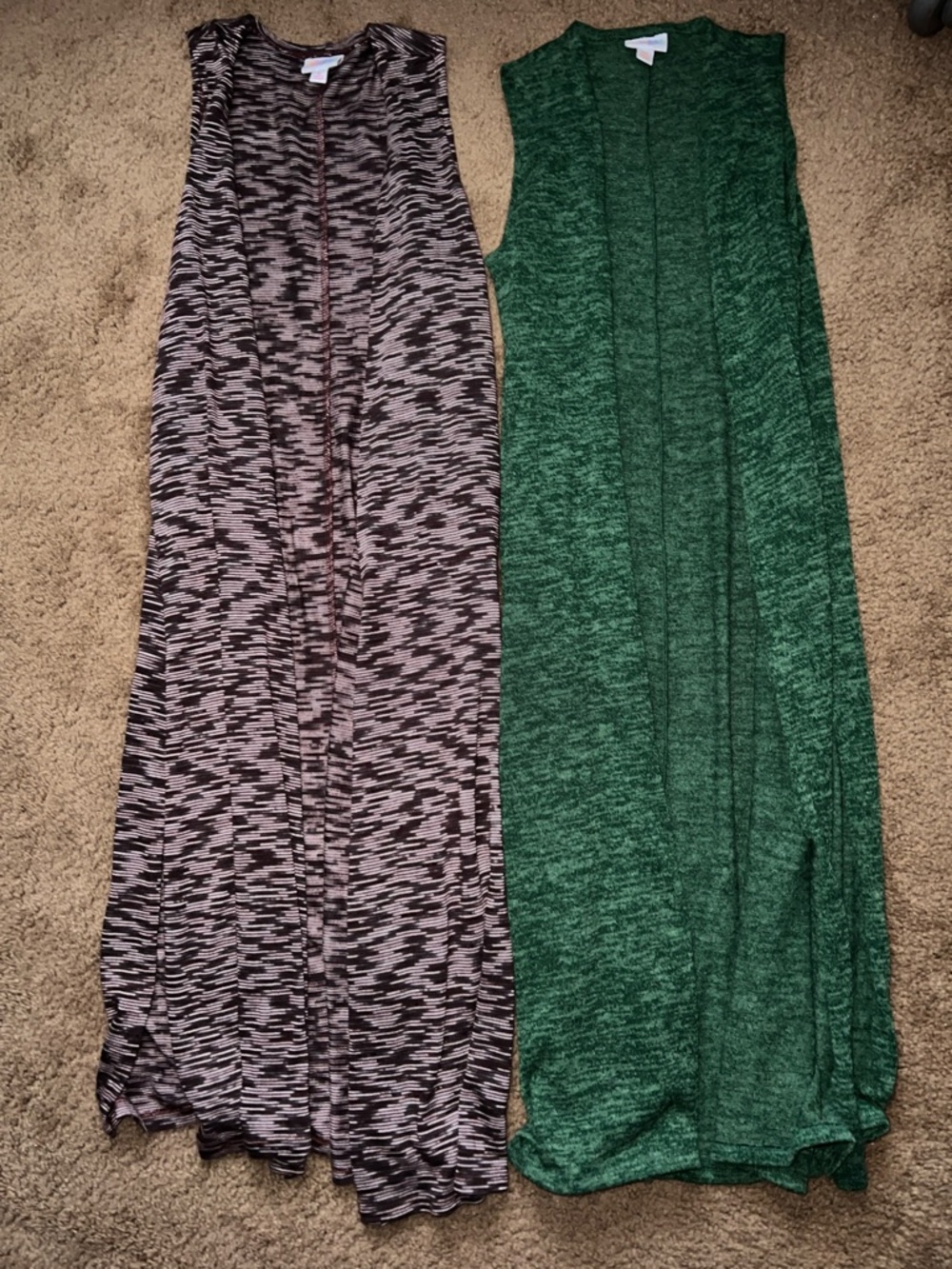 LuLaRoe Duster Vest Brown & Cream / Green